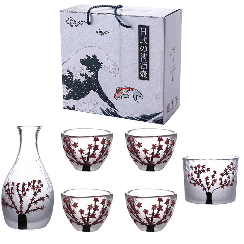 Japanese-style plum blossom thumb sake pot sake cup set creative plum blossom frosted glass wine dispenser liquor set wholesale