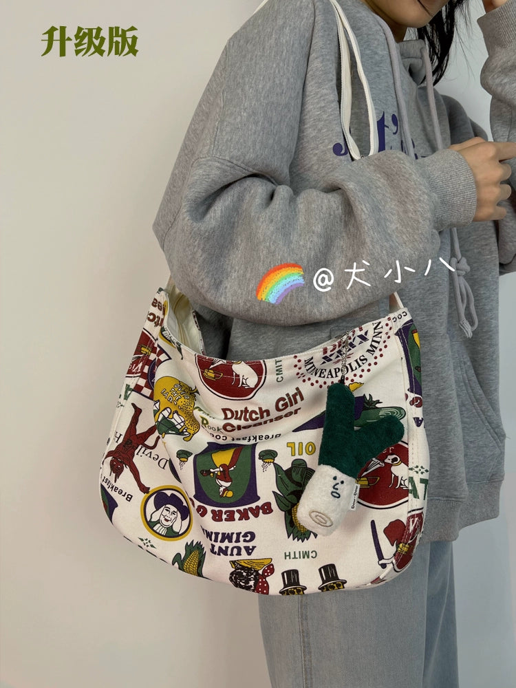 One-shoulder canvas bag women's large-capacity ins Korean style Japanese literature and art summer minority college students commuting Messenger bag