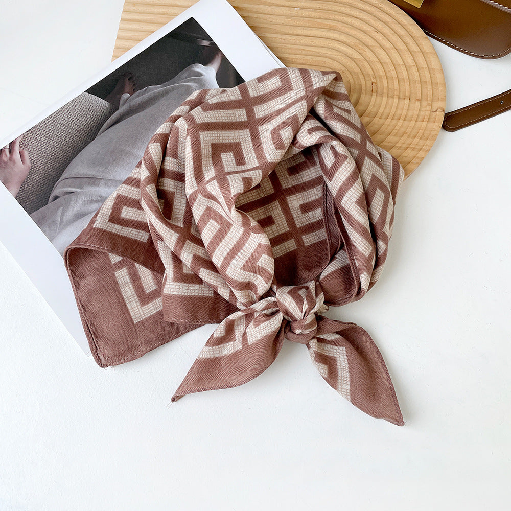 New herringbone cashew silk scarf, color-blocking square scarf, literary retro small square scarf, decorative scarf, breathable scarf