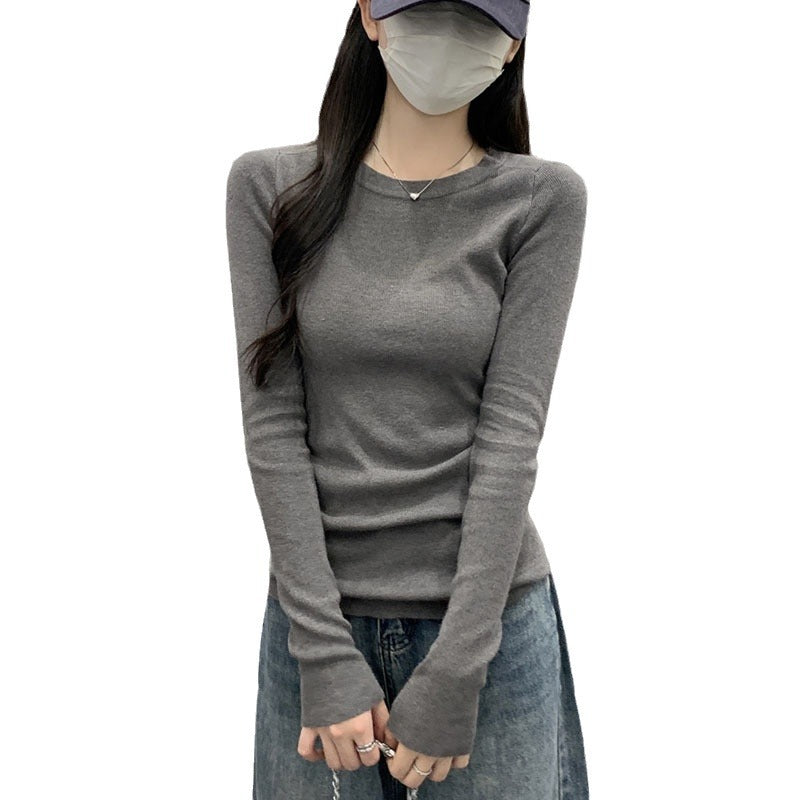 Pre-autumn thin cotton inner wear, slim body, straight shoulders, slimming, versatile crew neck, long sleeve base shirt, T-shirt top, women's winter