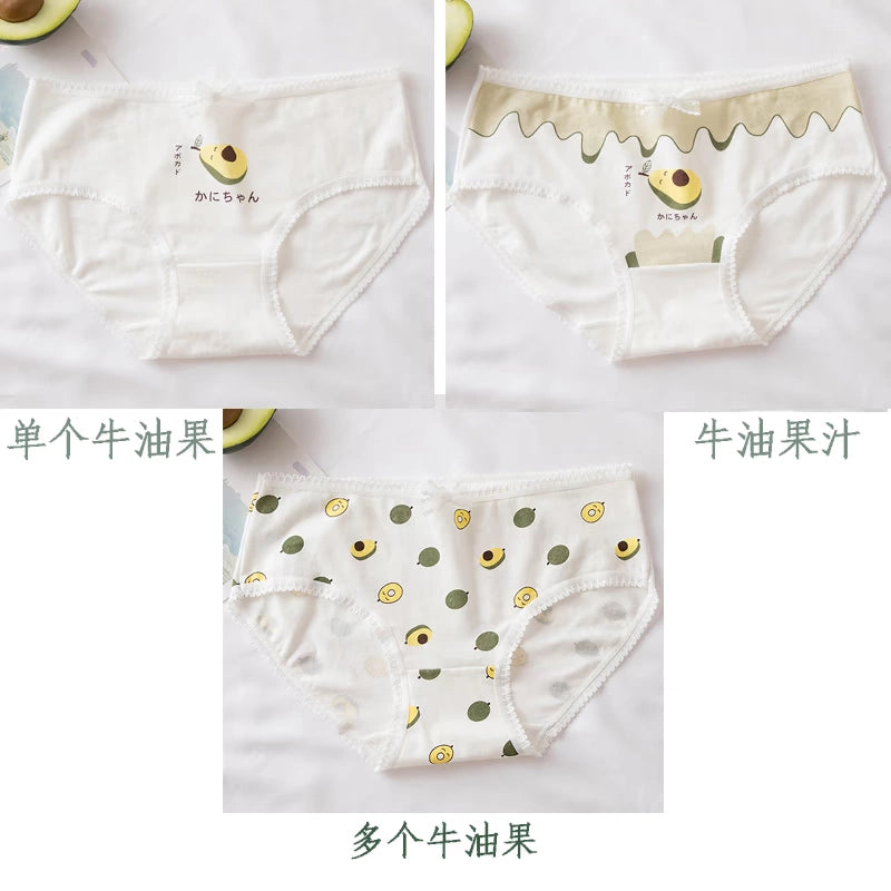 5 pieces of new hot style fashion green bear girl pure 100% pure cotton sweet mid-waist antibacterial breathable underwear