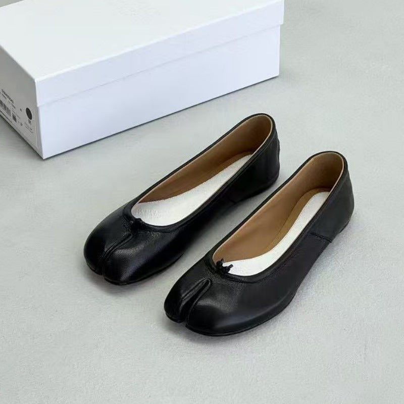 Pure original classic tabi new pleated tabi shoes female leather shallow mouth mid-heel pig's trotter ballet soft leather shoes