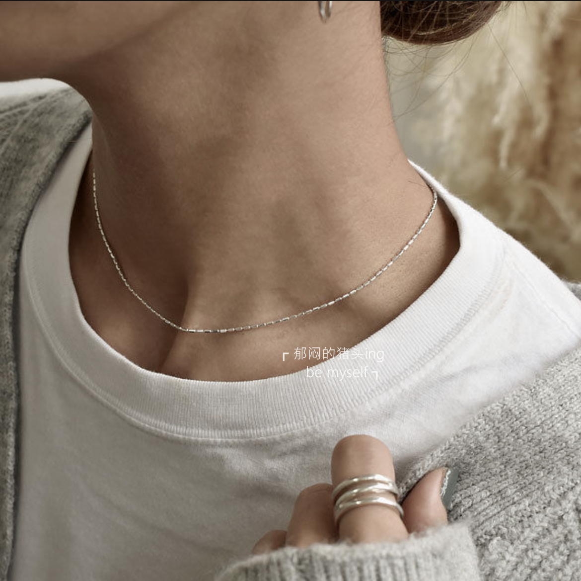 Depressed pig head~Japanese daily order~S925 silver~niche simple temperament rice grain fine silver necklace collarbone chain