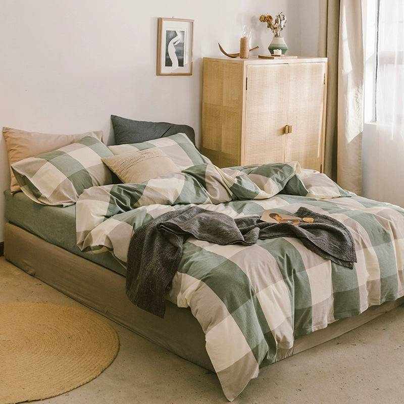 Simple cotton fitted sheet style naked sleeping solid color four-piece set