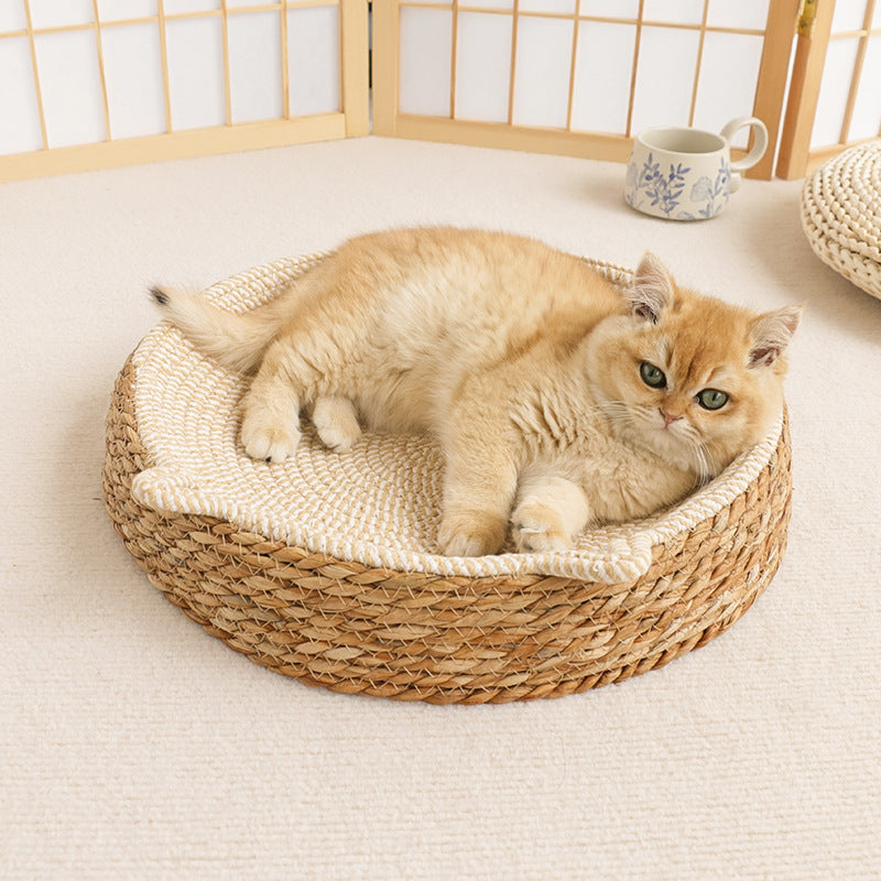 Rattan cat nest cotton rope all seasons universal cat scratching post pet bed mat Internet celebrity cool nest washable nest grinding claw cat