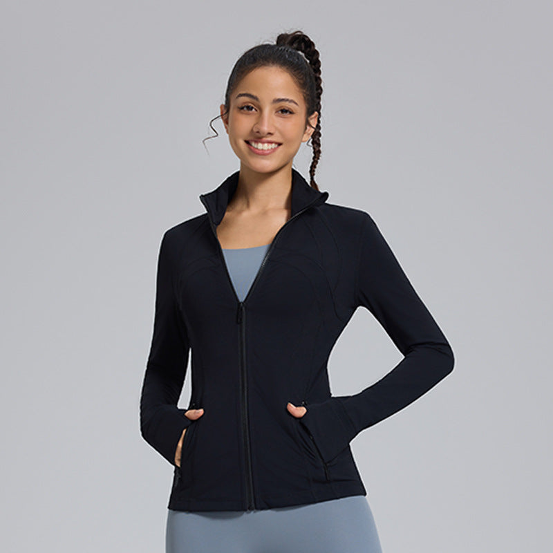 Define yoga wear jacket spring and autumn winter yoga top breathable running fitness stand collar skinny sports coat