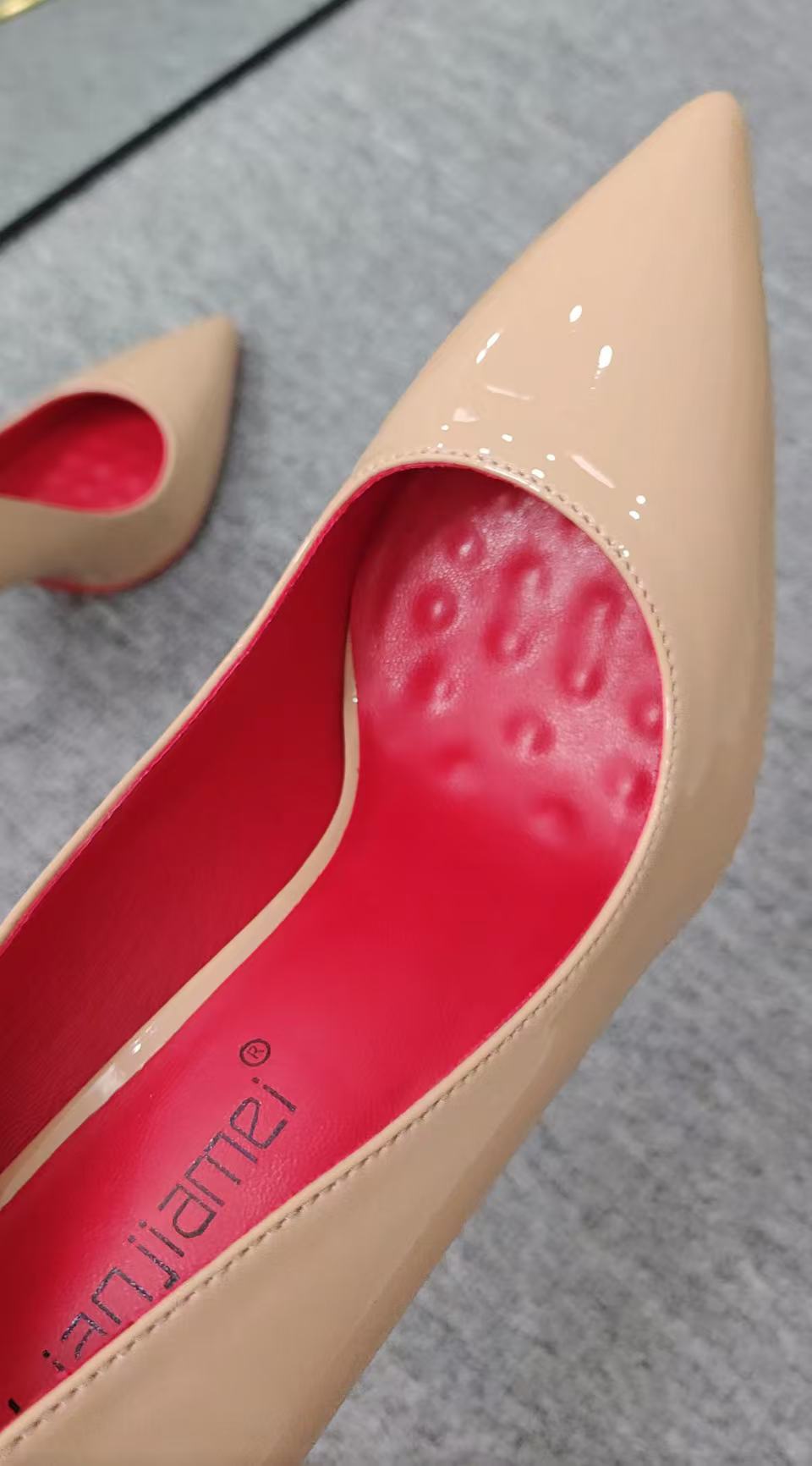 Red bottom high heels women's stiletto sexy black bed pointed toe high-heeled patent leather size French single shoes women