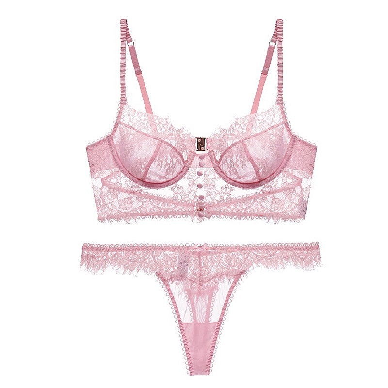 French lace long underwear women's big breasts small sexy bra beautiful back ultra-thin bra set forlovea