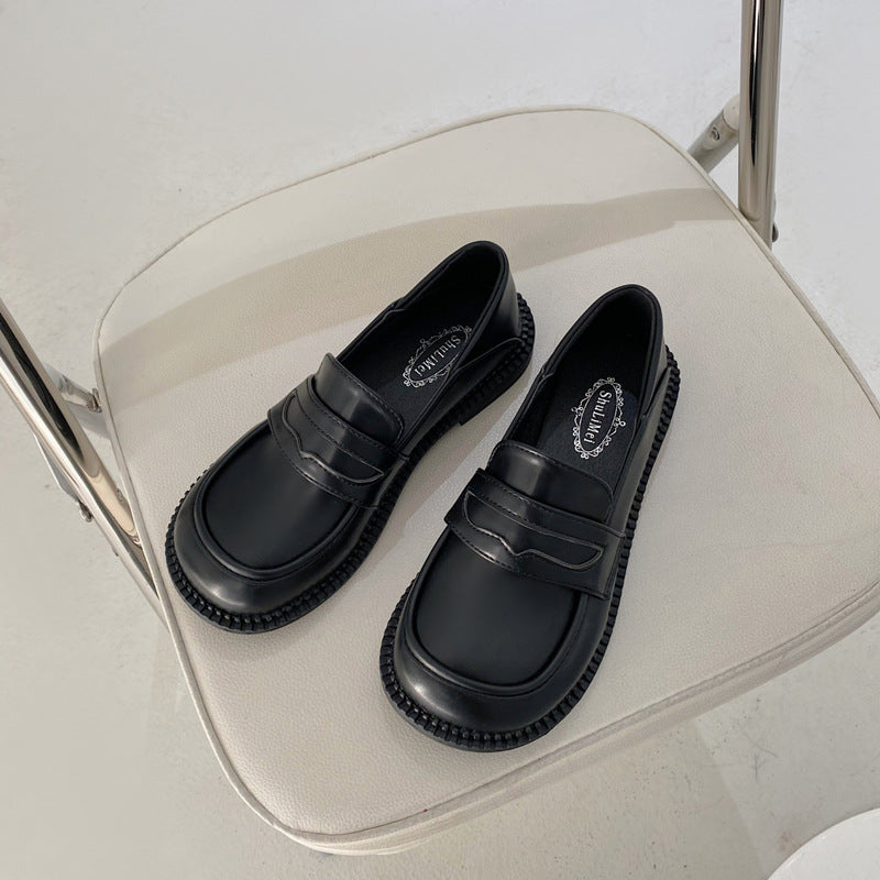 Small leather shoes women's white flat single shoes Japanese basic uniform shoes Korean style round toe daily loafers