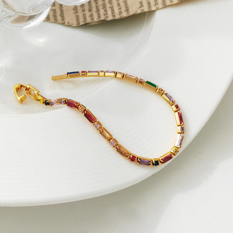 Self-designed colorful and contrasting color zircon bracelet retro trendy design sense bracelet ins style fashion jewelry 1147