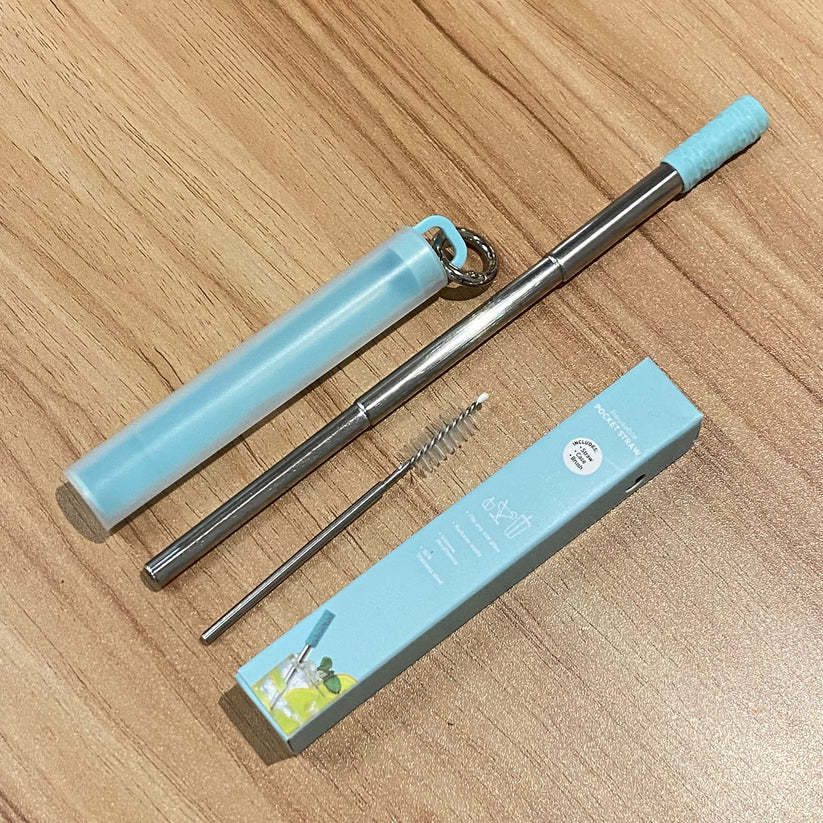 Reusable Straw Travel Work Outside Foldable Stainless Steel Keychain EDC Telescopic Straw