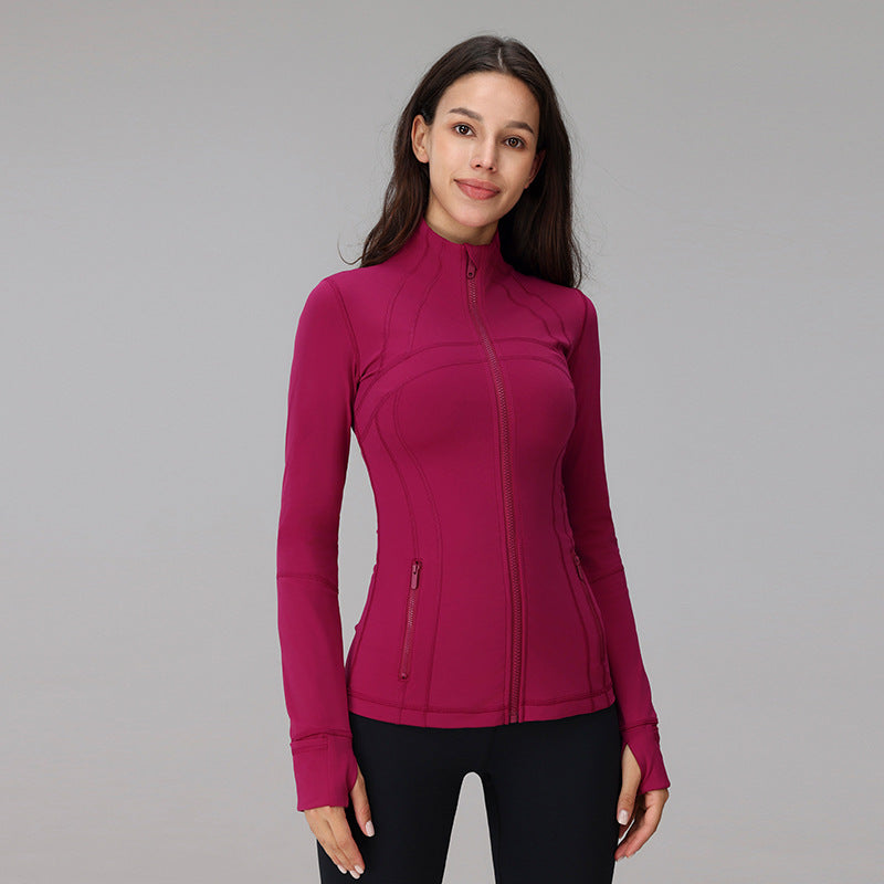 Define yoga wear jacket spring and autumn winter yoga top breathable running fitness stand collar skinny sports coat