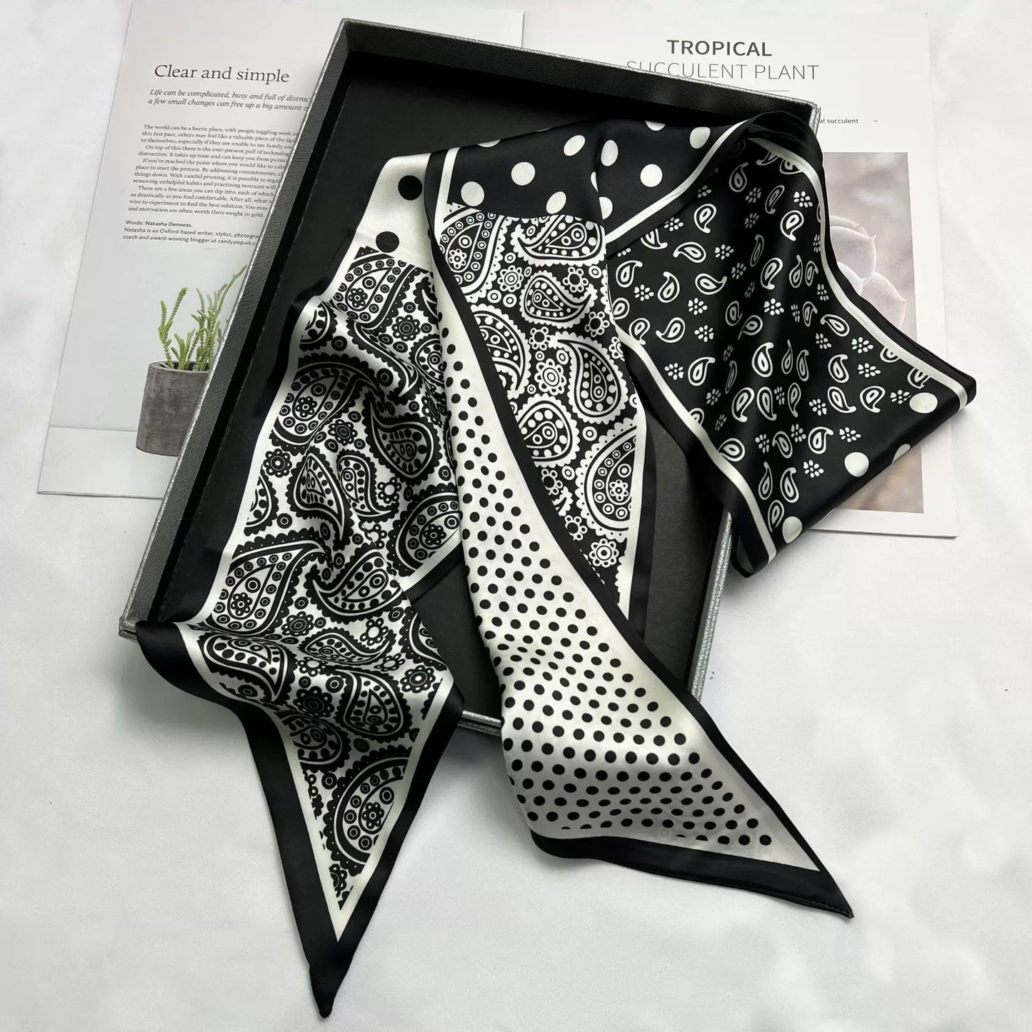 Long silk scarf, women's high-end small square scarf, spring and autumn black neck brace neck with shirt streamer and silk tie