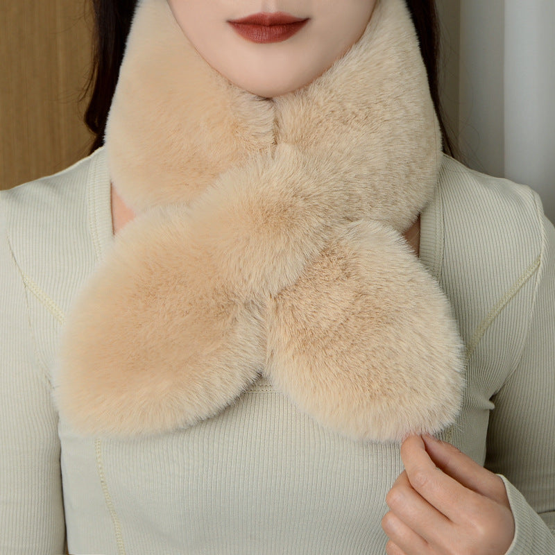 New Neck Wrap Women's Winter Korean Version Double-sided Plush Scarf Imitation Otter Rabbit Fur Thickened Warmth Cross Versatile Solid Color Autumn