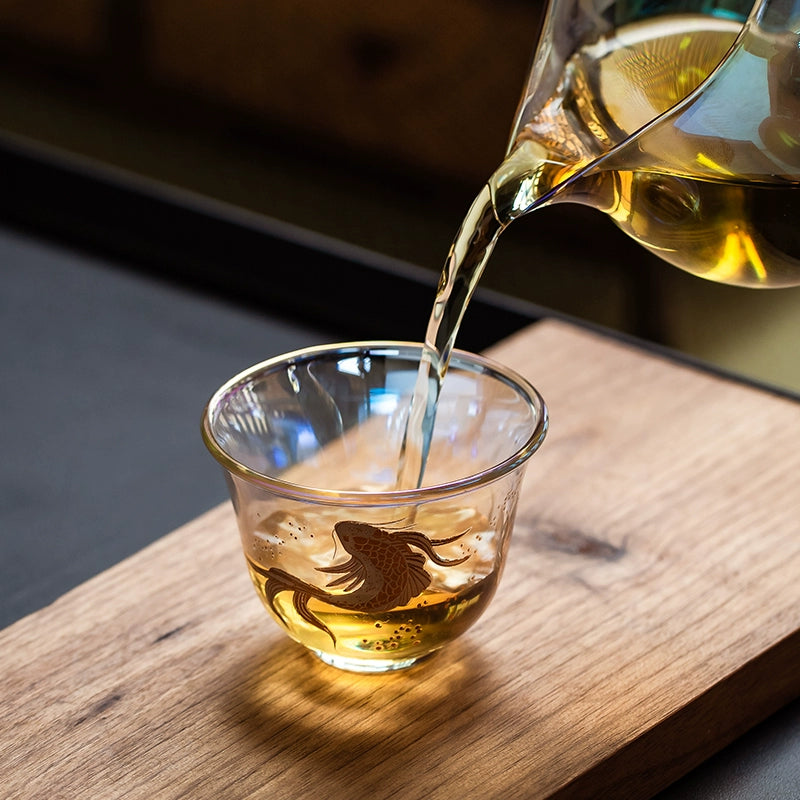 Glowing gold and silver fired heat-resistant glass tea cup