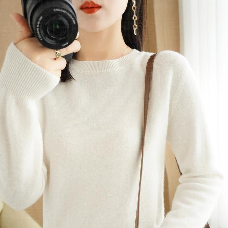 Sweater women's autumn and winter crew neck long sleeve pullover knitted sweater women's women's sweater base shirt women's top Korean