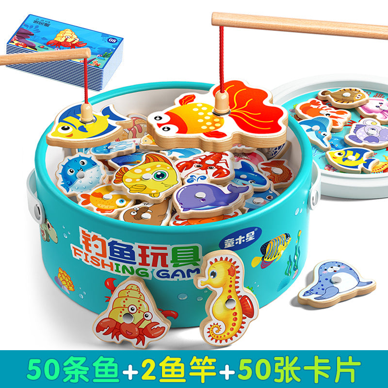 Kids Fishing Toys Magnetic Wooden Fish 1 to 3 Year Old Baby Educational Early Education Cognition Marine Fish First Year Gift