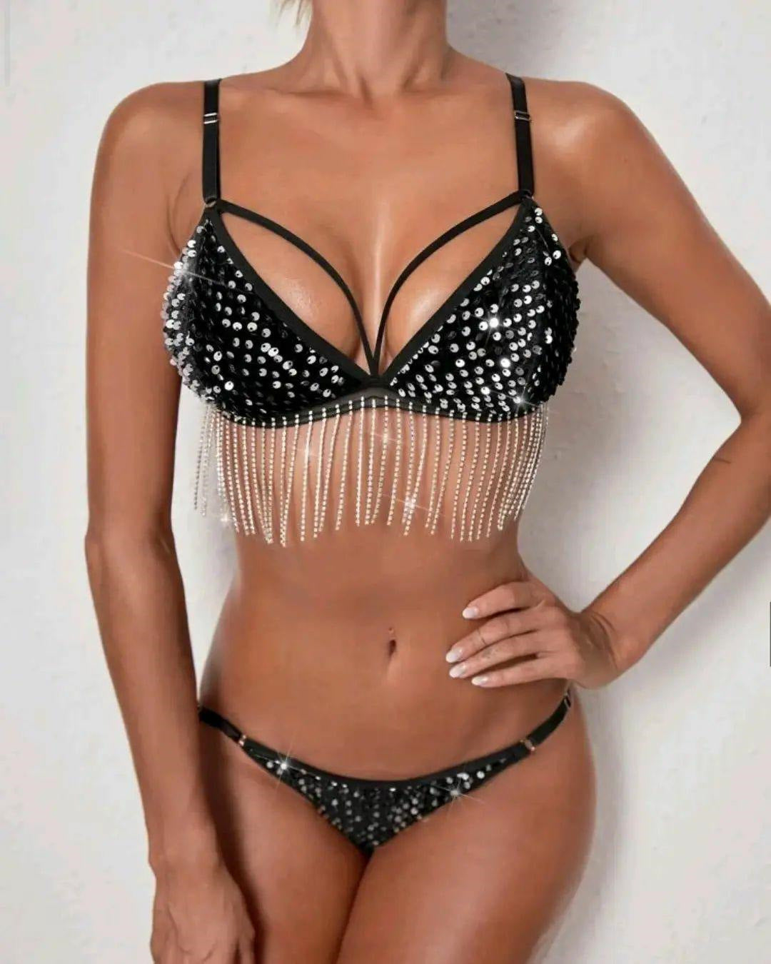 sexy lingerie diamond chain tassel