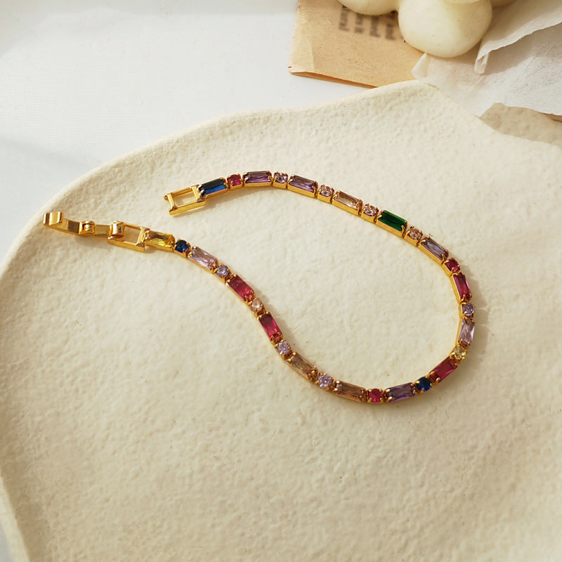 Self-designed colorful and contrasting color zircon bracelet retro trendy design sense bracelet ins style fashion jewelry 1147