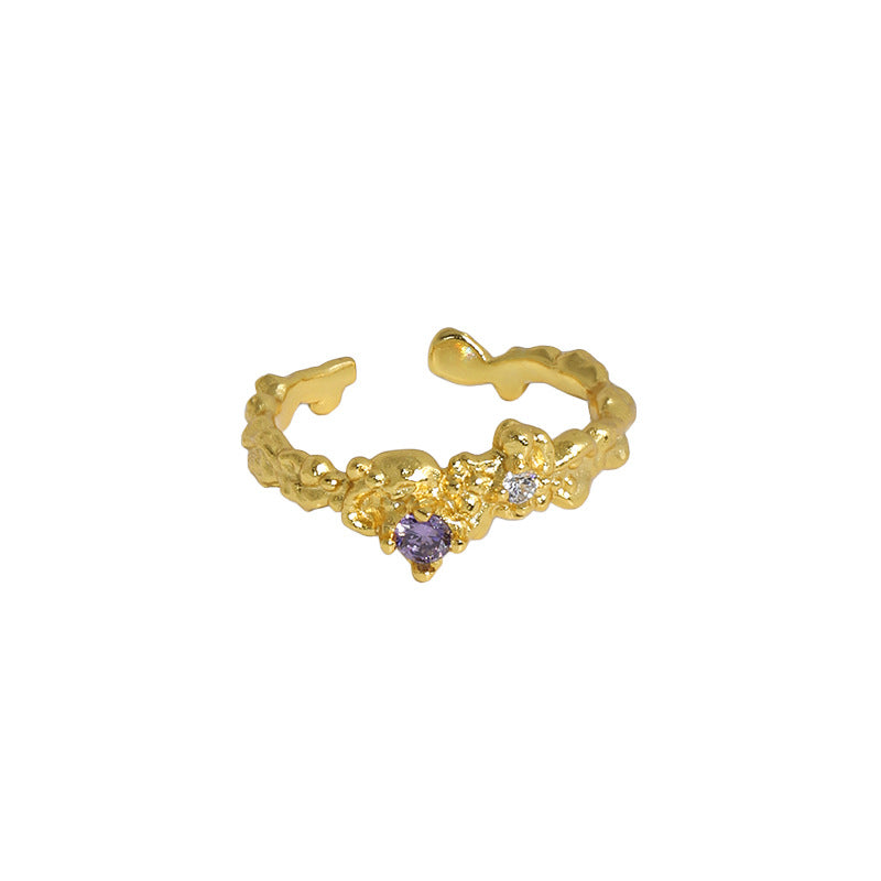 590 Korean version of ins niche design sense irregular micro-inlaid zircon texture texture S925 sterling silver open ring female