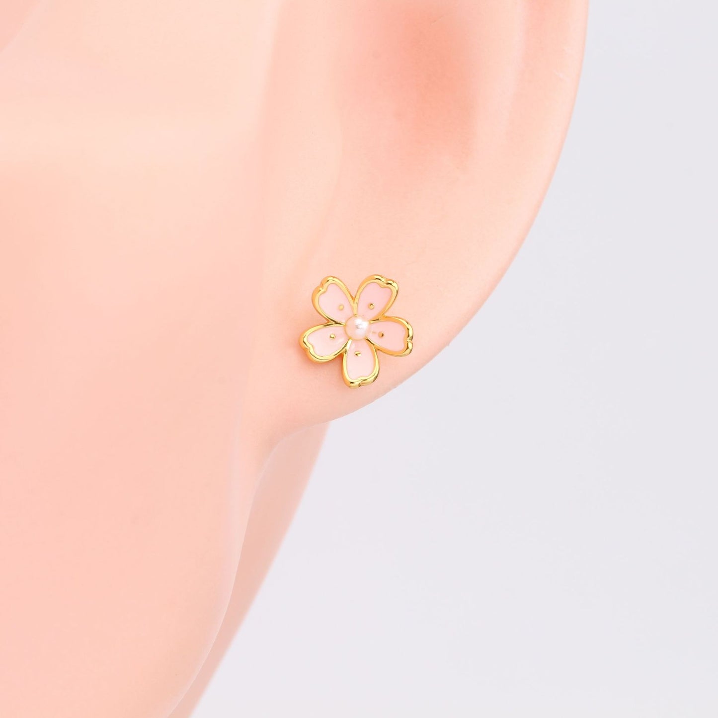 S925 sterling silver foreign trade jewelry creative personality Japanese cherry blossom earrings small fresh and cute pink flower earrings