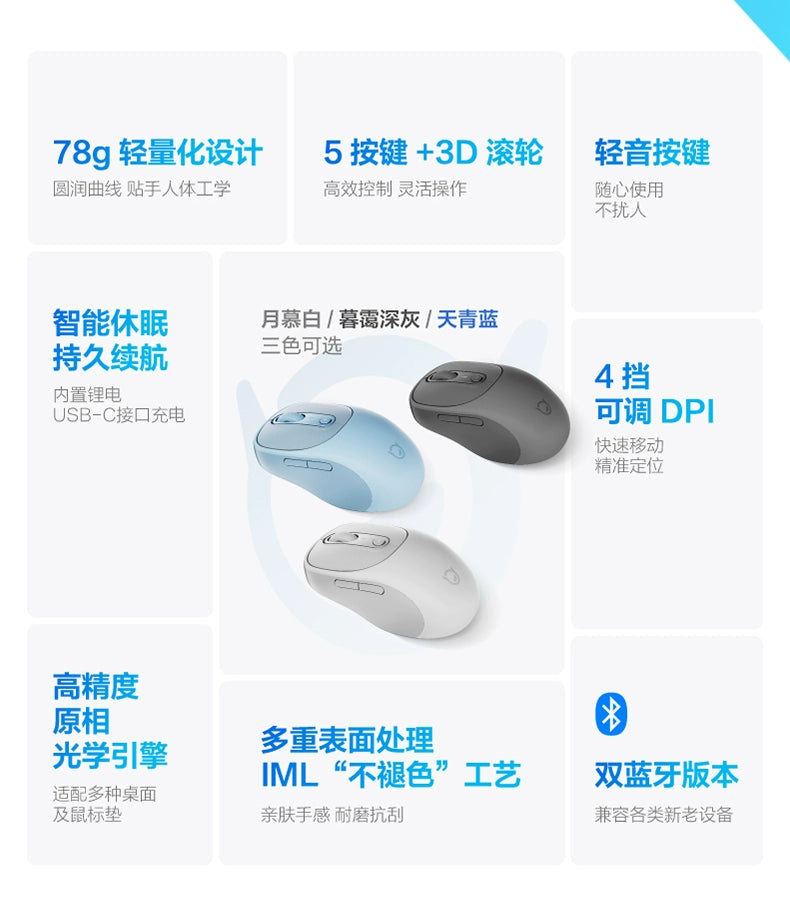 Lenovo Xiaoxin Wireless Bluetooth Mute Mouse Colorful Plus Mute Edition Notebook Desktop Computer Mouse