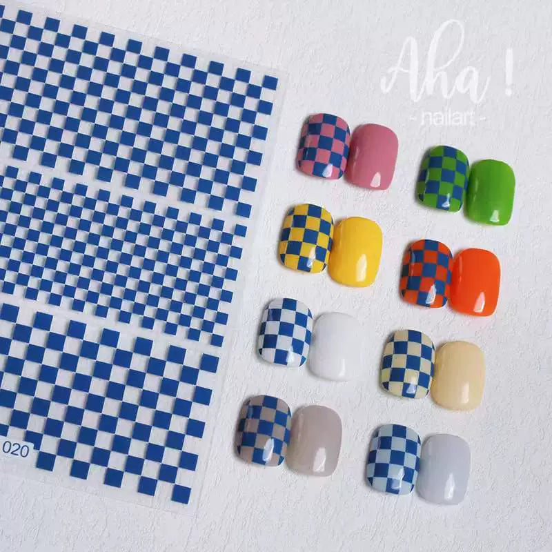 Internet celebrity ins waterproof checkerboard pattern houndstooth lattice hollowed out manicure nail decoration small pattern accessories stickers