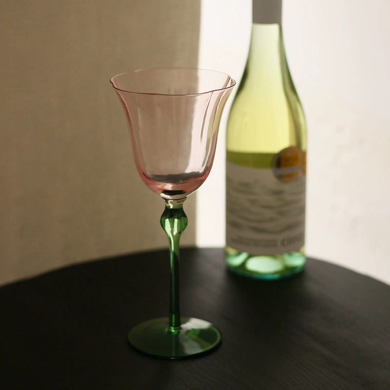 French retro style red wine glass Moshang flowers blooming wine goblet flower shape cup Valentine's Day Tanabata gift