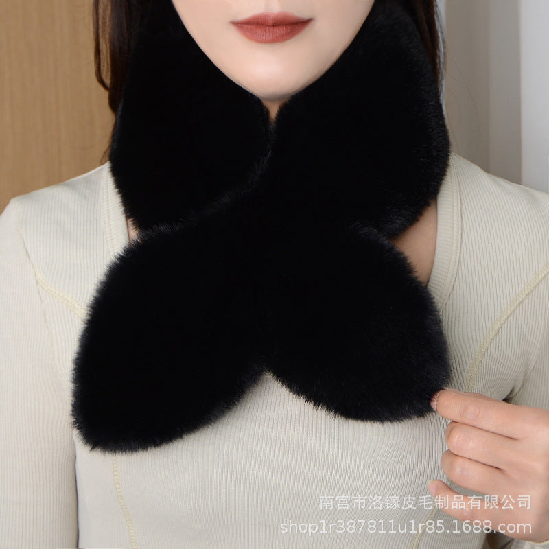 New Neck Wrap Women's Winter Korean Version Double-sided Plush Scarf Imitation Otter Rabbit Fur Thickened Warmth Cross Versatile Solid Color Autumn
