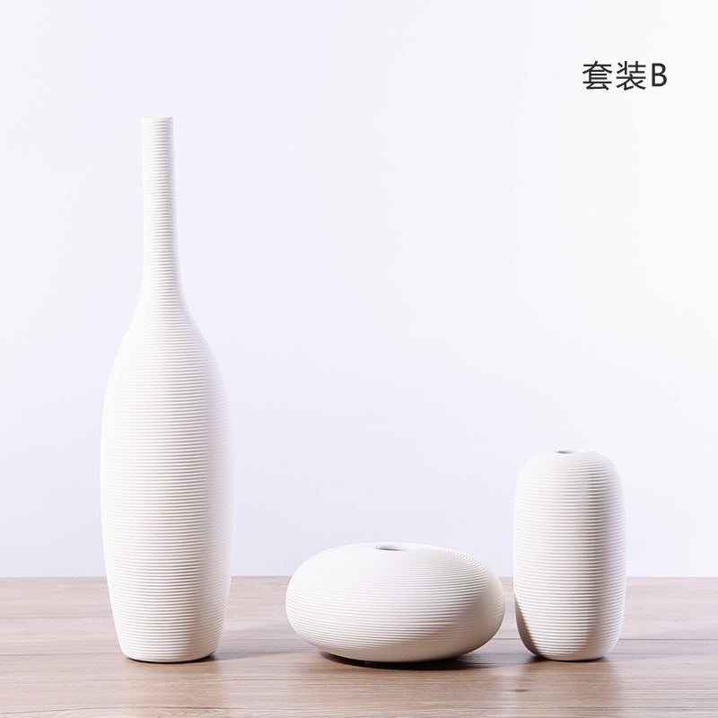 Nordic minimalist home living room flower arrangement decoration ins wabi sabi wind homestay decoration plain embryo striped vase