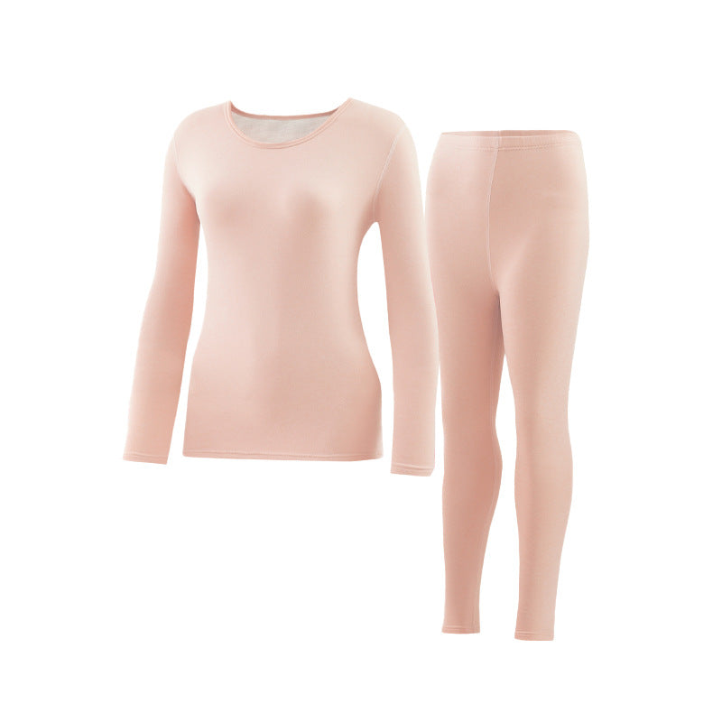 7A Antibacterial Mid Neck Thermal Underwear Set Men's Cashmere Silk Autumn Clothes Autumn Pants Women's Round Neck Velvet Thermal Clothing