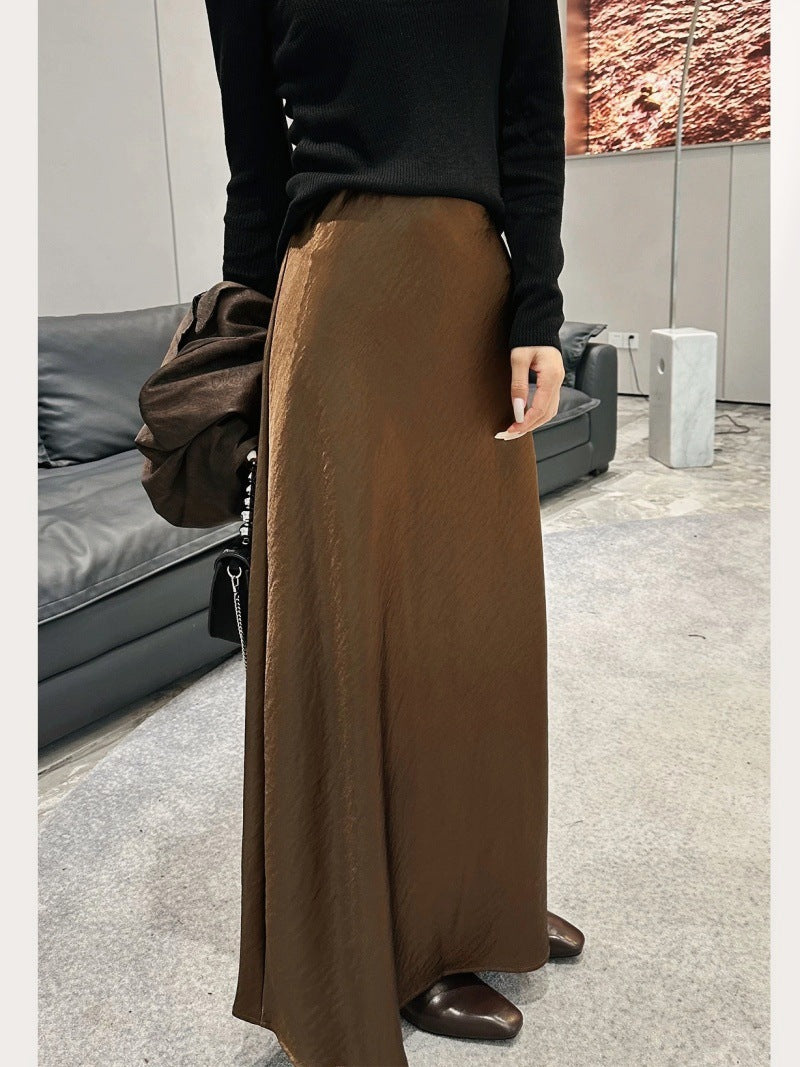 Acetate satin fishtail skirt women's temperament simple drape slim hip A-line midi skirt
