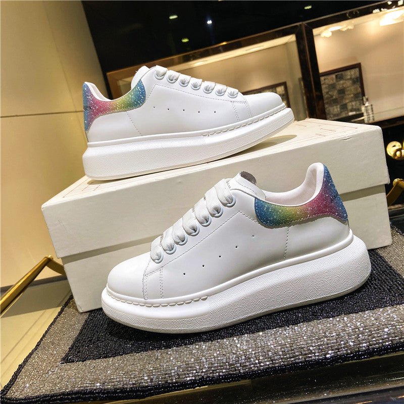 new muffin all-match thick-soled sports McQueen small white shoes women's leather casual shoes women's single shoes large size women's shoes