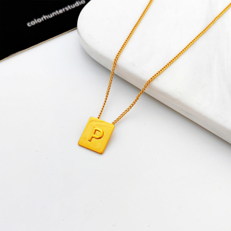 Copper-plated real gold European and American retro simple geometric letter necklace personality trendy necklace net red collarbone chain T547