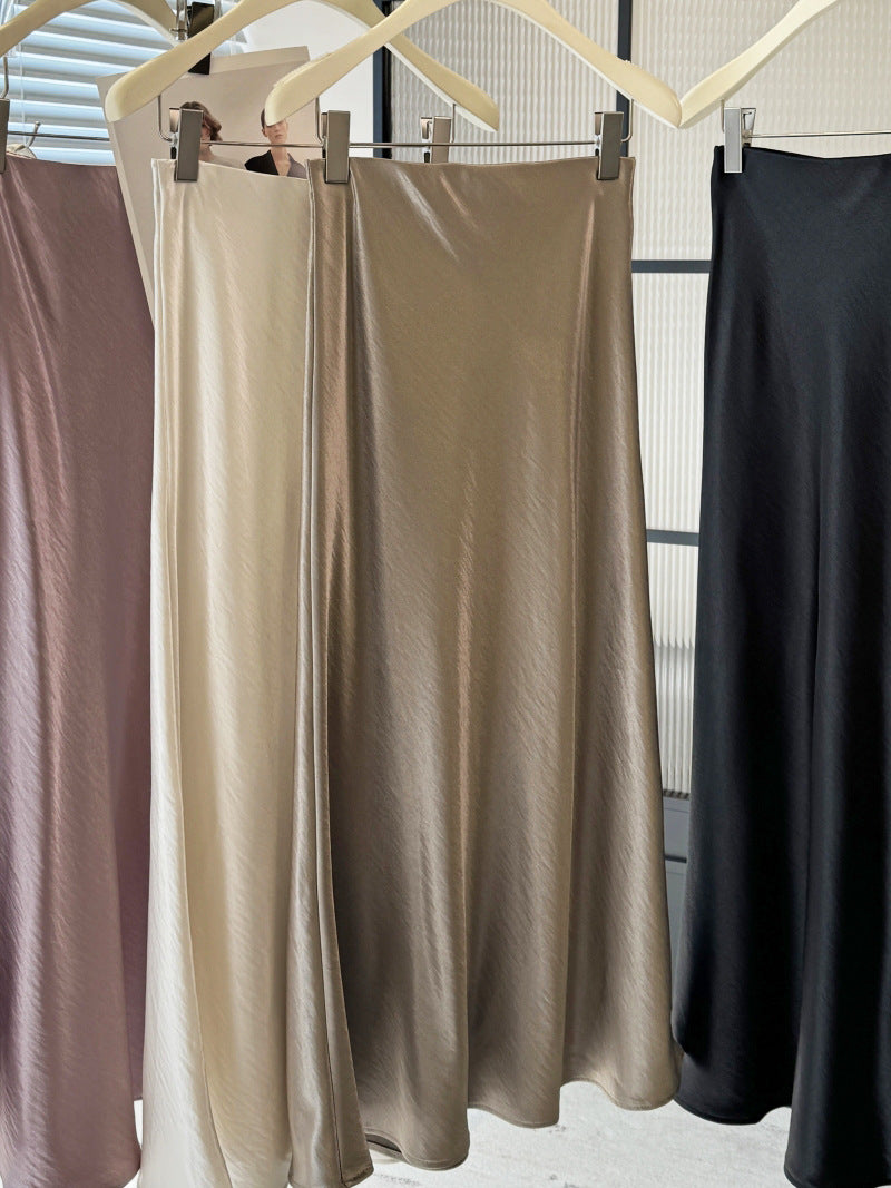 Acetate satin fishtail skirt women's temperament simple drape slim hip A-line midi skirt