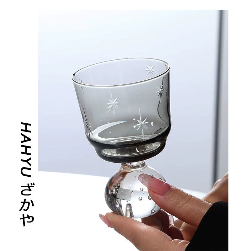Xingyungu Xinghecan/Middle Age Vintage Japanese Sake Cup Gray Engraved Glass Cup Wabi Sabi Wine Cup