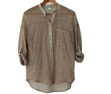 summer new sun protection clothing Japanese style small fresh loose cotton and linen three-quarter sleeves stand-up collar cotton and linen shirt women