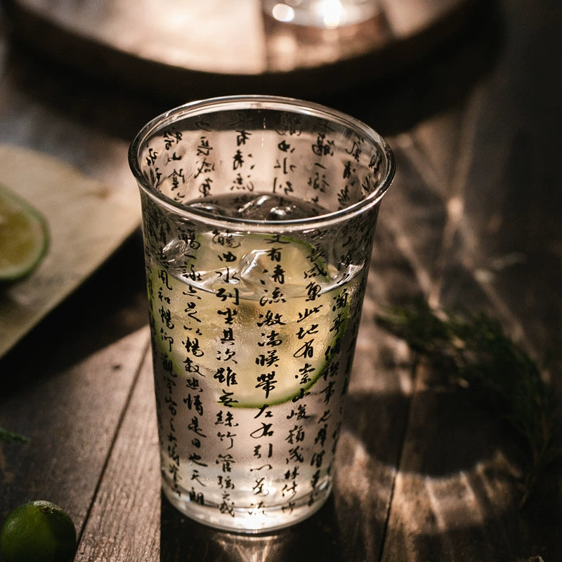 Calligraphy depicts glass water cup(360ml))