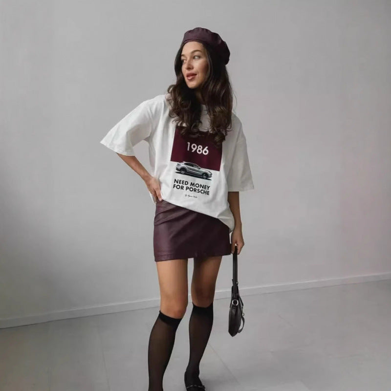 Cotton short-sleeved T-shirt women's summer European and American style new lazy loose and versatile fashion printed top ins style