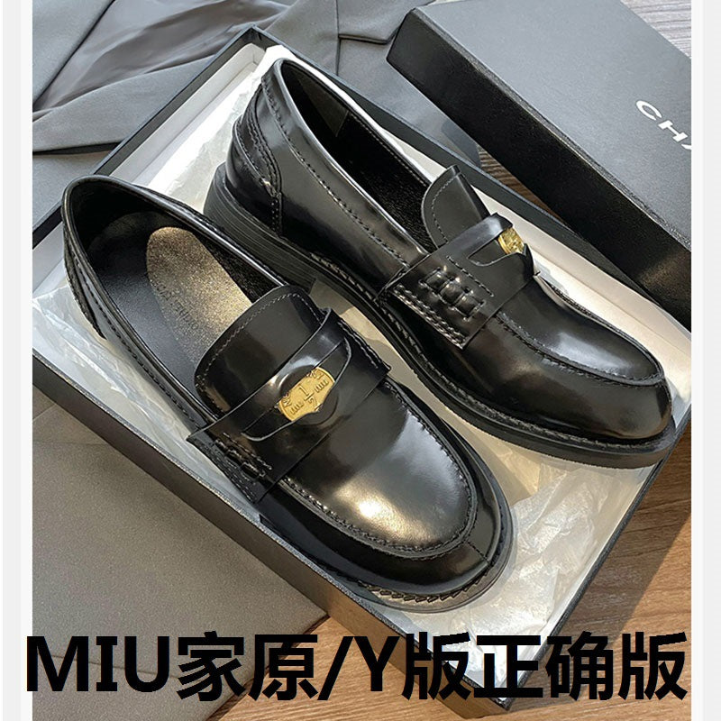 new all-match flat bottom British style leather thick bottom P home shoes small fragrance style loafers women's shoes small leather shoes women