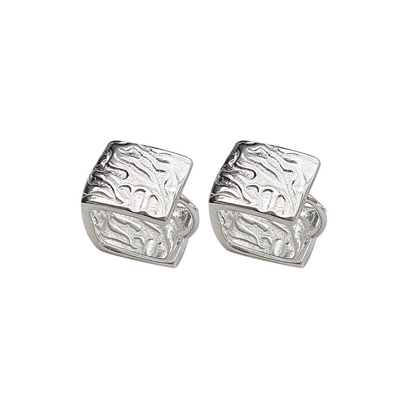 Yongcheng s925 sterling silver earrings niche design sense of folds texture sense square ear buckle cold wind design earrings female