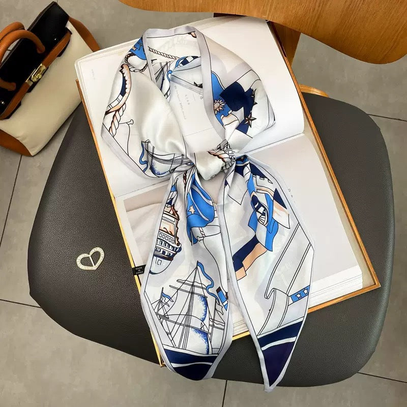 Long silk scarf, women's high-end small square scarf, spring and autumn black neck brace neck with shirt streamer and silk tie
