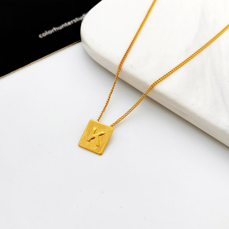 Copper-plated real gold European and American retro simple geometric letter necklace personality trendy necklace net red collarbone chain T547