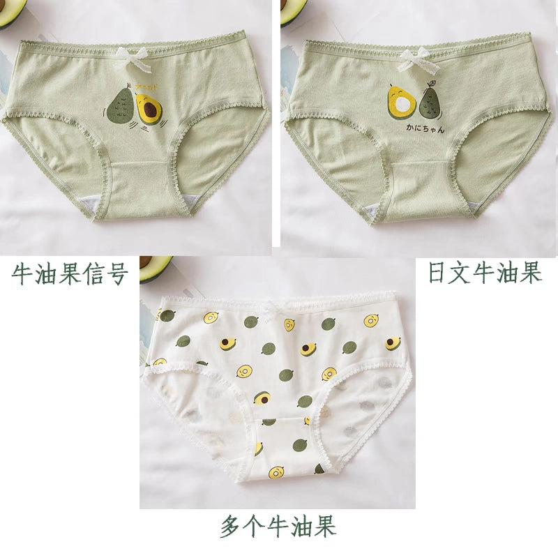 5 pieces of new hot style fashion green bear girl pure 100% pure cotton sweet mid-waist antibacterial breathable underwear