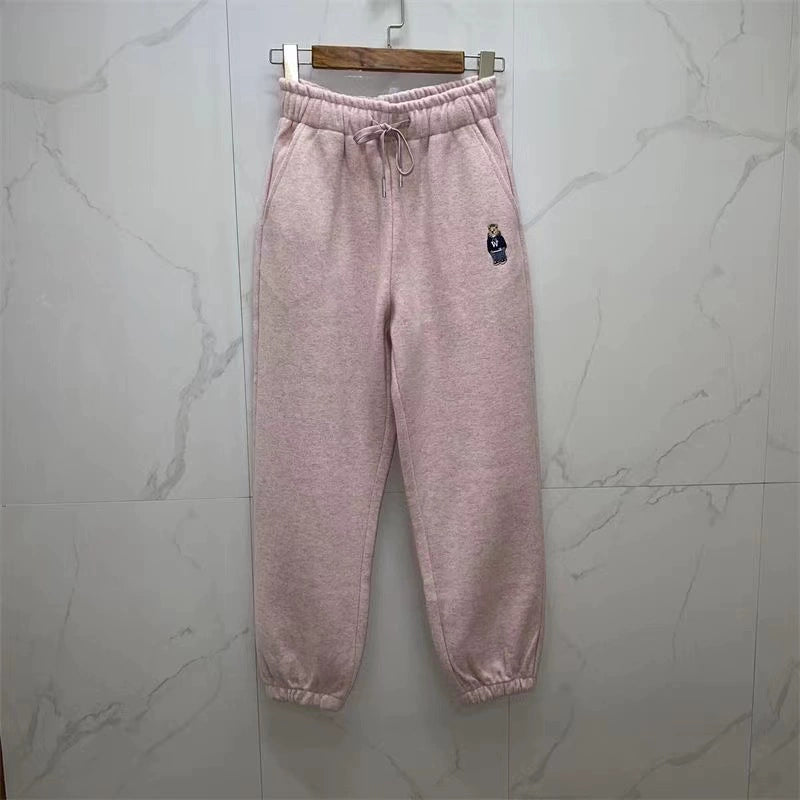 Pure cotton ~ the counter withdraws the bear bear embroidery casual sweatpants women's autumn and winter thickened beam feet look thin all-match sports pants