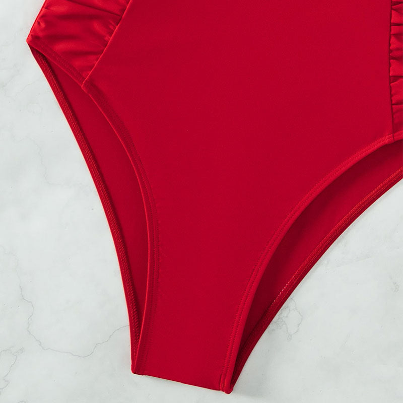 European & American Style One-Piece Bikini – Solid Color, Flying Sleeve, Slim Fit Swimsuit for Women