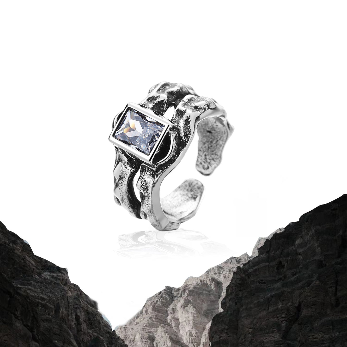 Korean version of ins cold wind personality black irregular texture French lava niche design opening index finger female