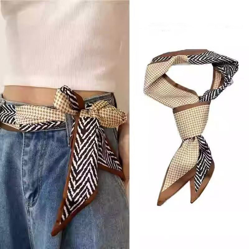 Long silk scarf, women's high-end small square scarf, spring and autumn black neck brace neck with shirt streamer and silk tie