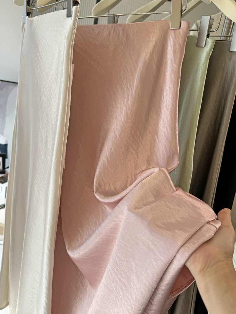 Acetate satin fishtail skirt women's temperament simple drape slim hip A-line midi skirt