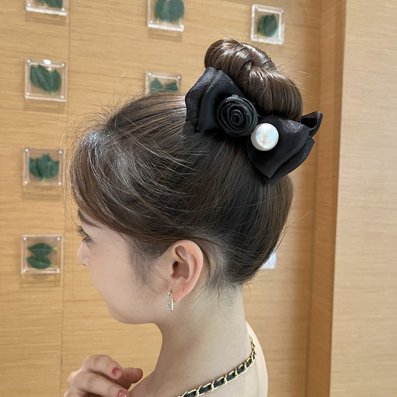Maruko hairclip women's summer simple temperament, flower mesh, the back of the head, grab the clip pan hairpin